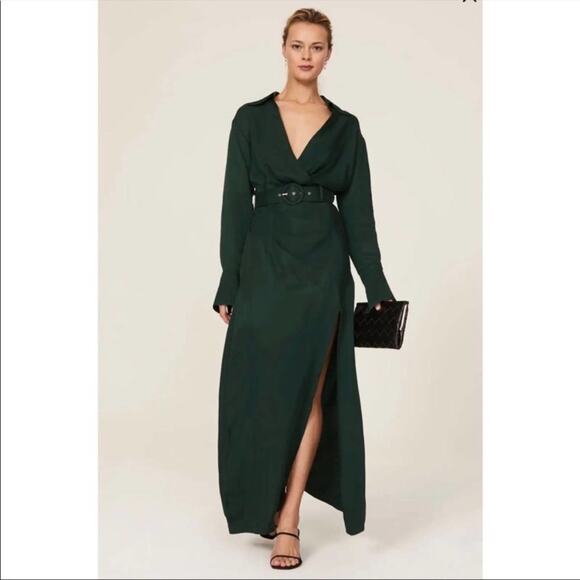 NICHOLAS Electra Forest Green Satin Maxi Dress Size US 0